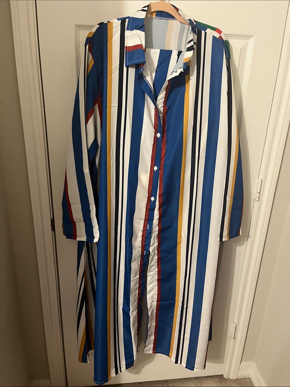 Striped Longline Shirt Dress - Blue White Multicolor